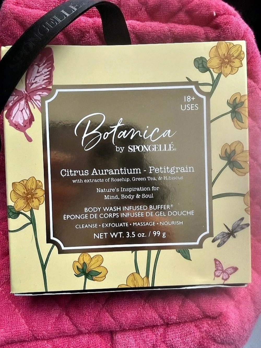 Spongele Citrus Amaranthum - Petitgrain Bath Sponge NWT in Yellow & Pink